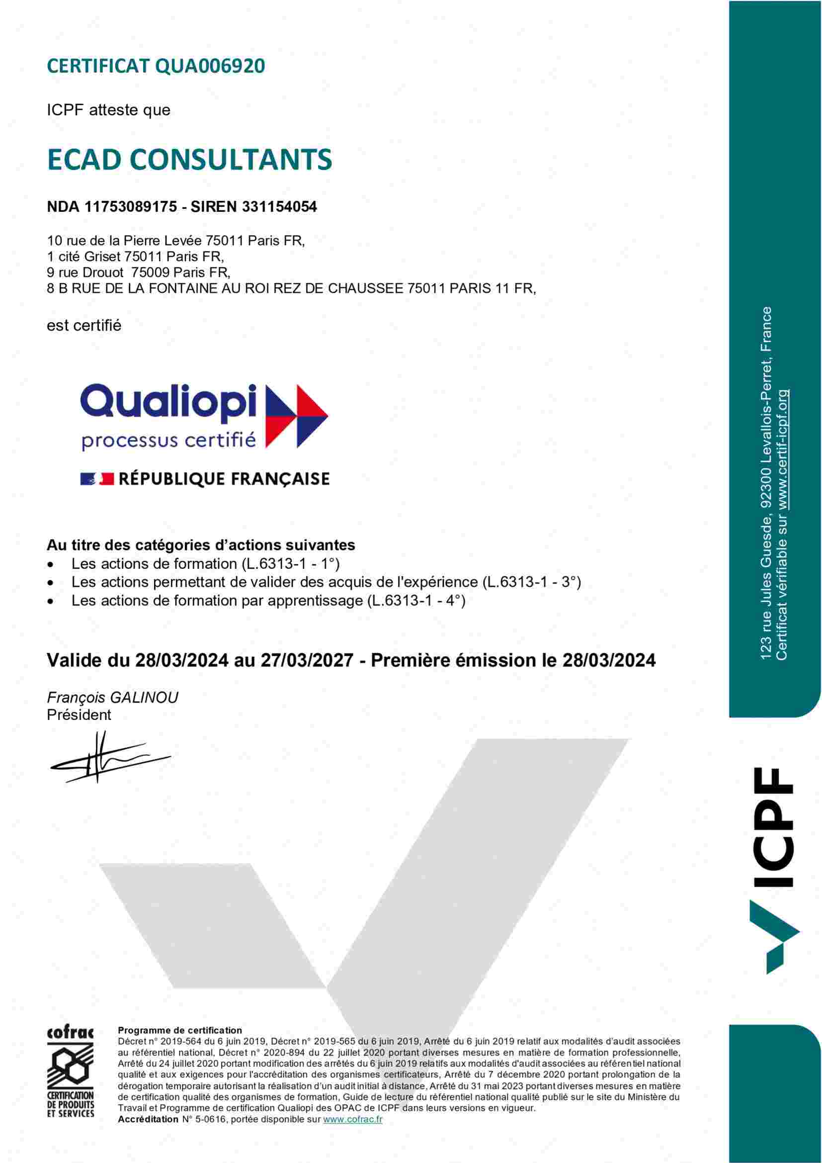 Certificat Qualiopi